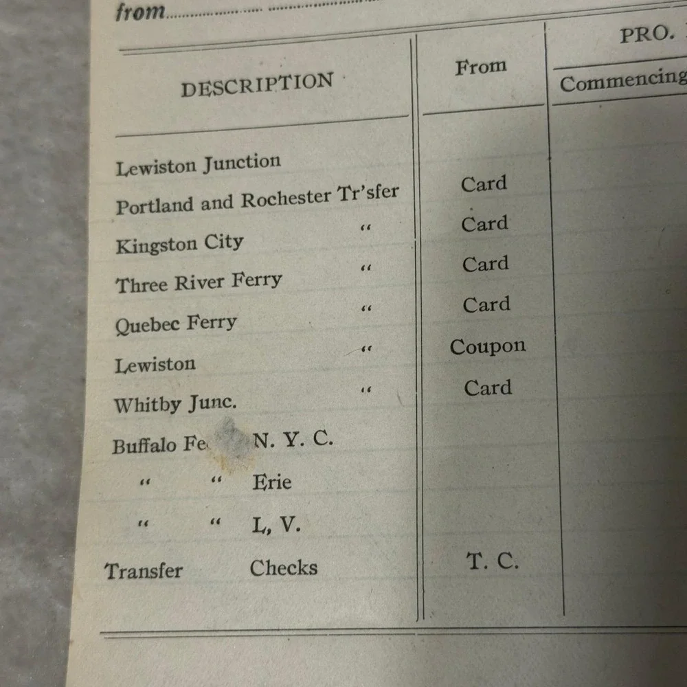 Vintage Grand Trunk Lines New England Railroad Transfer Statement Form JX